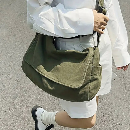 Women’s Vintage Canvas Messenger Bag – Casual Crossbody Shoulder Tote Handbag for Teenagers & Everyday Use