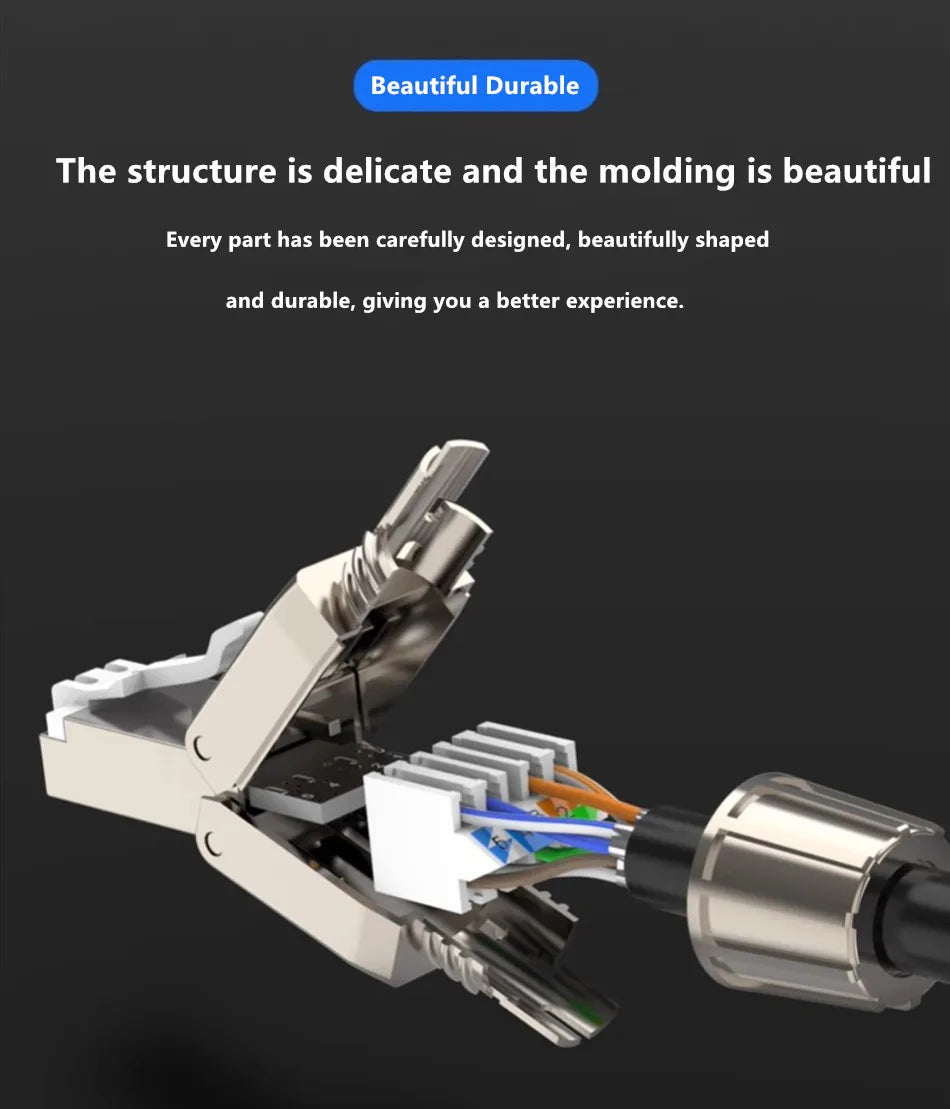 Cat6A/Cat7 RJ45 Connector — UTP/STP Toolless Network Plug | Shielded PoE Ethernet Modular Male Adapter