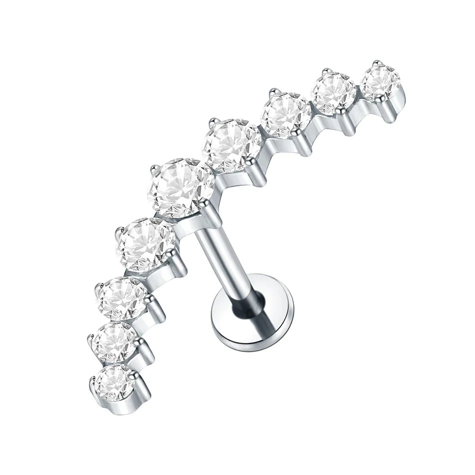 Titanium CZ Tragus & Helix Stud – Internally Threaded Labret Lip Ring Piercing Earring (1PC)