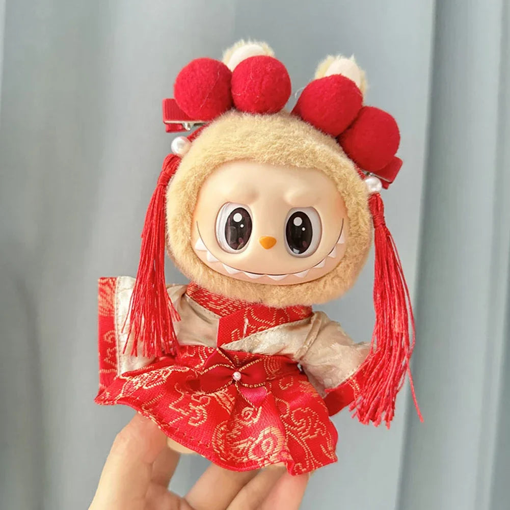 Labubu 1st & 2nd Generation Antique Hanfu Outfit Clothes with Vinyl Pendant for New Year's & Spring Festival
