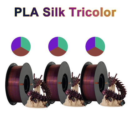 Tri-Color Dual-Color Silk Rainbow PLA Filament 1.75mm – Accurate +/-0.03mm, Compatible with Most FDM 3D Printers
