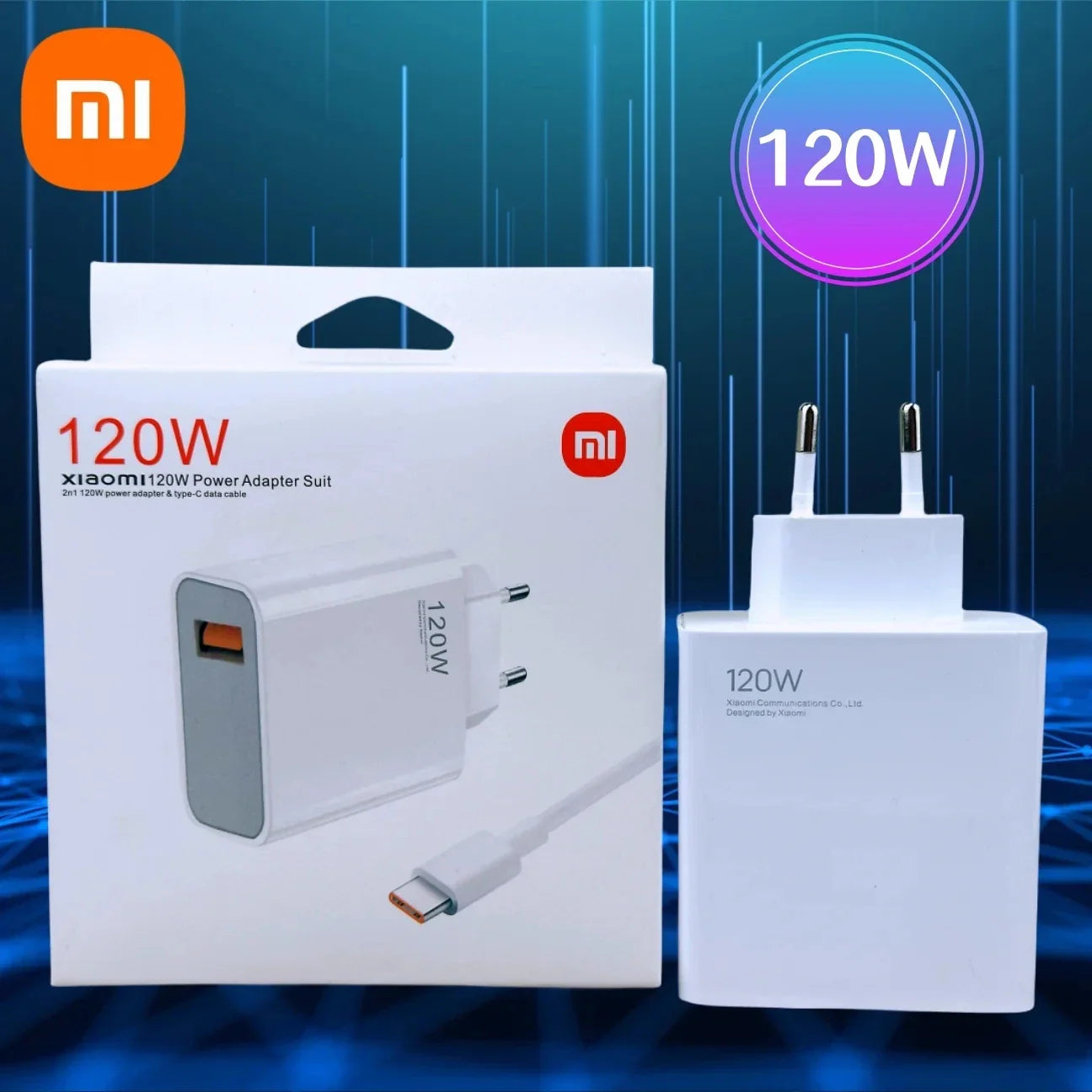 Xiaomi 120W Turbo Fast Charger – Original EU/US HyperCharge Adapter with Cable for Redmi Note 11/12/13 Pro+ 5G, Mi 14/13/13T