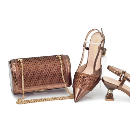 Women’s Rhinestone Italian Shoe & Bag Set - Elegant Matching Party Accessories