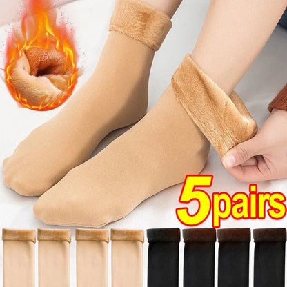 5 Pairs Women’s Winter Thick Thermal Socks — Warm Cashmere Wool Nylon Short Socks for Snow, Boots & Home