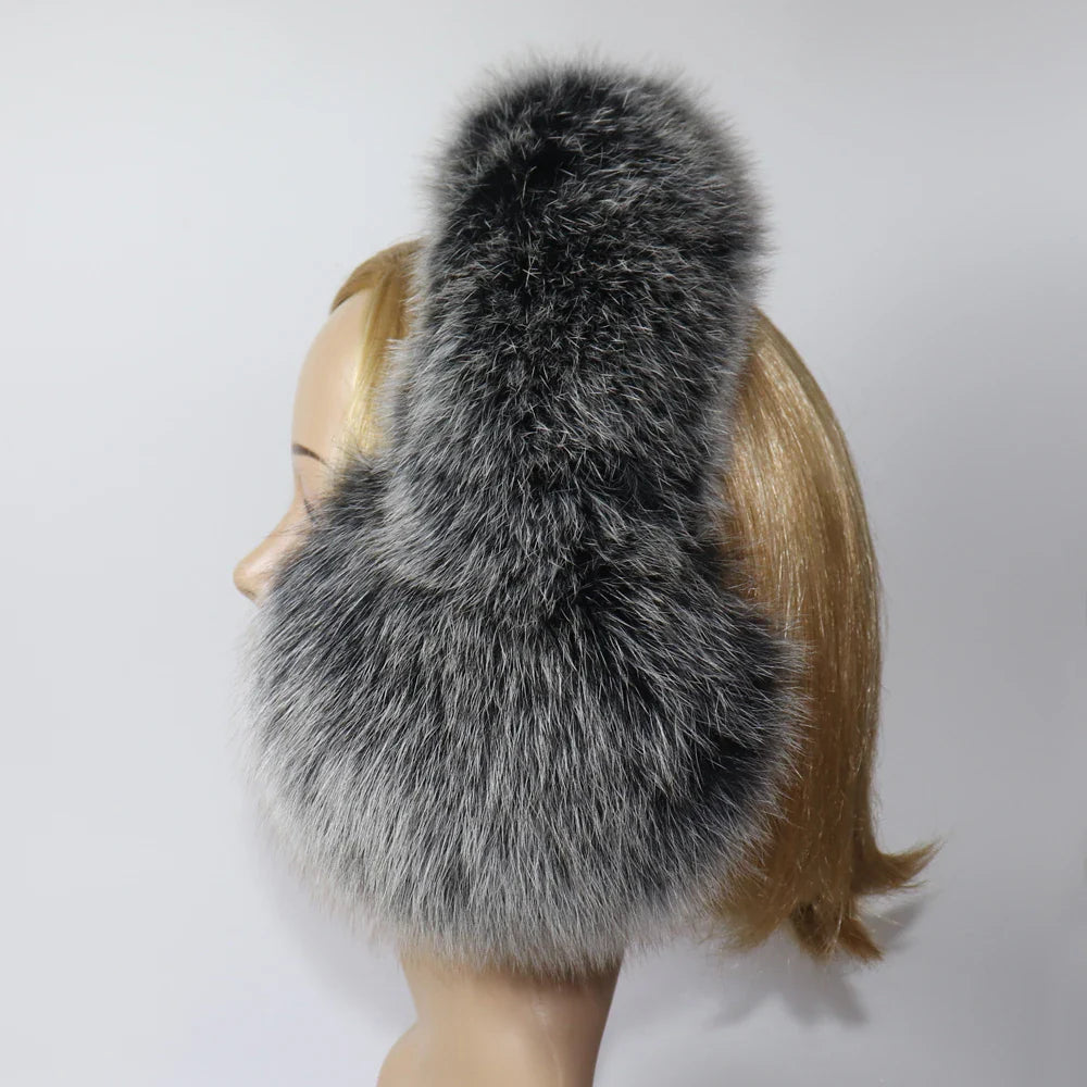 Real Fox & Raccoon Fur Earmuffs – Warm Winter Ear Warmer for Women and Girls, Plush Genuine Fur Accessory