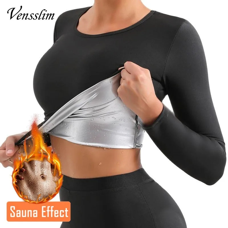 Vensslim Women’s Sauna Suit Body Shaper – Long Sleeve Sweat Slimming Waist Trainer Corset Workout Tummy Control Top