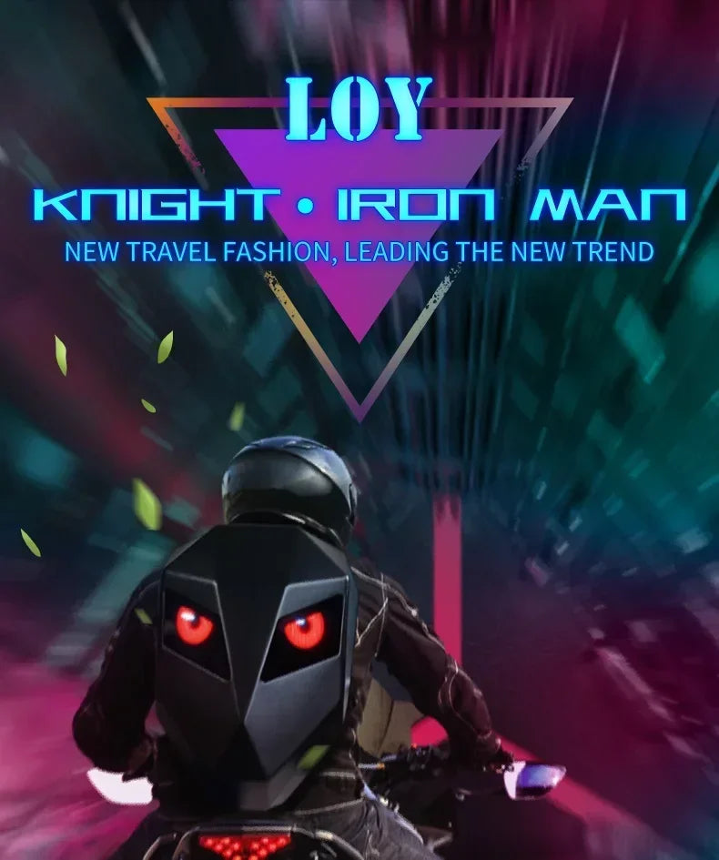 LOY LED Knight Cycling Backpack - Waterproof Motorcycle Helmet Bag with Bluetooth APP Control, Hard Shell Laptop Bag with LED Lights