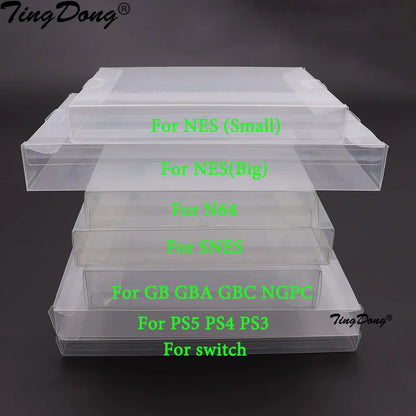 10PCS Clear Transparent Game Cartridge Cases – CIB Plastic PET Protectors for N64, NES, SNES, GB, GBA, GBC, NGPC, Switch & PS5