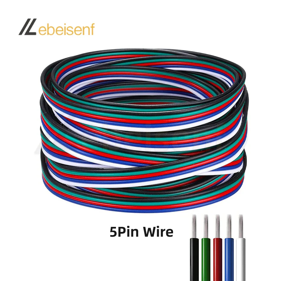 5/10 Meter 22 AWG Electronic Cable Extension Wire – 2Pin, 3Pin, 4Pin, 5Pin, 6Pin for 5050 3528 RGBW RGB CCT LED Strip Lights