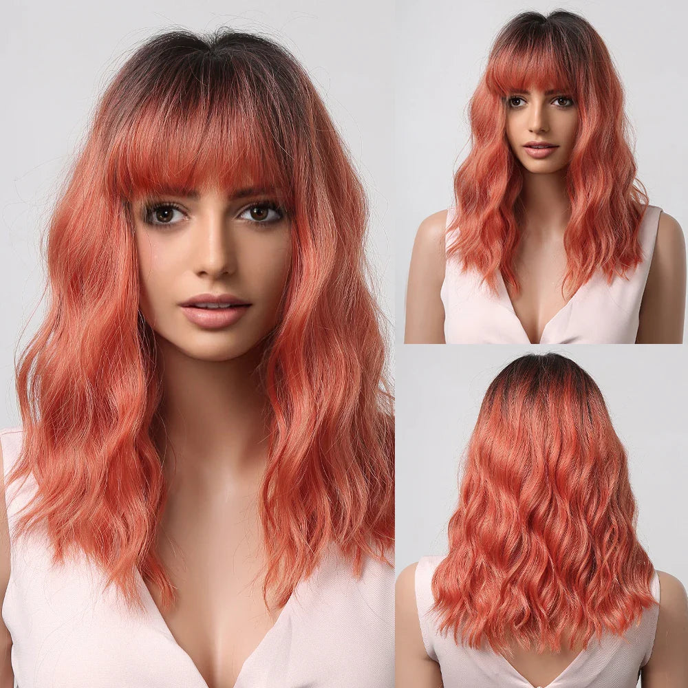 CharmSource Pink BOBO Short Synthetic Wig – Natural Wavy Heat Resistant Hair Wig for Women, Party & Daily Wear