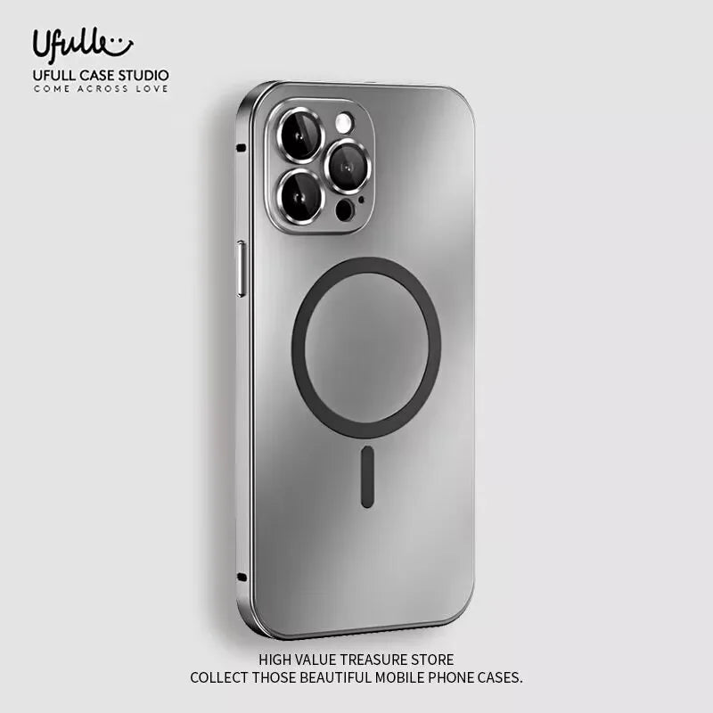 Aluminum Metal Frame Magnetic Case - MagSafe Wireless Charging Cover with Lens Protection for iPhone 12, 13, 14, 15, 16 & 17 Pro Max