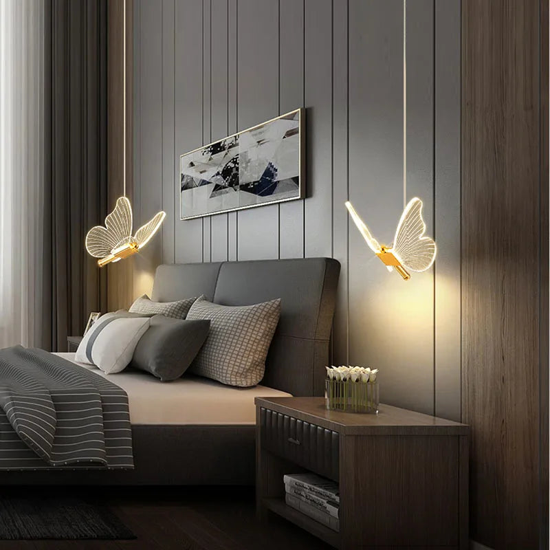 Nordic Butterfly Pendant Lamp: Lustre LED Fixture for Kitchen, Living Room & Bedside Ceiling Decor
