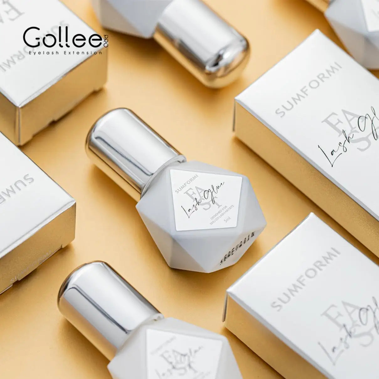 Gollee 5-Pack Eyelash Extension Glue – 7-9 Week Long-Lasting, Quick-Dry 0.3-1s, Black & Latex-Free