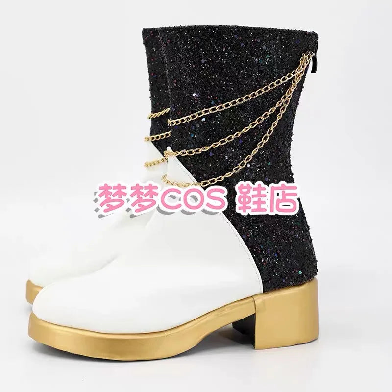 Girls Rumi Zoey Mira Cosplay Boots — Black Gold K-Pop Demon Hunters Costume Shoes for Halloween Role Play