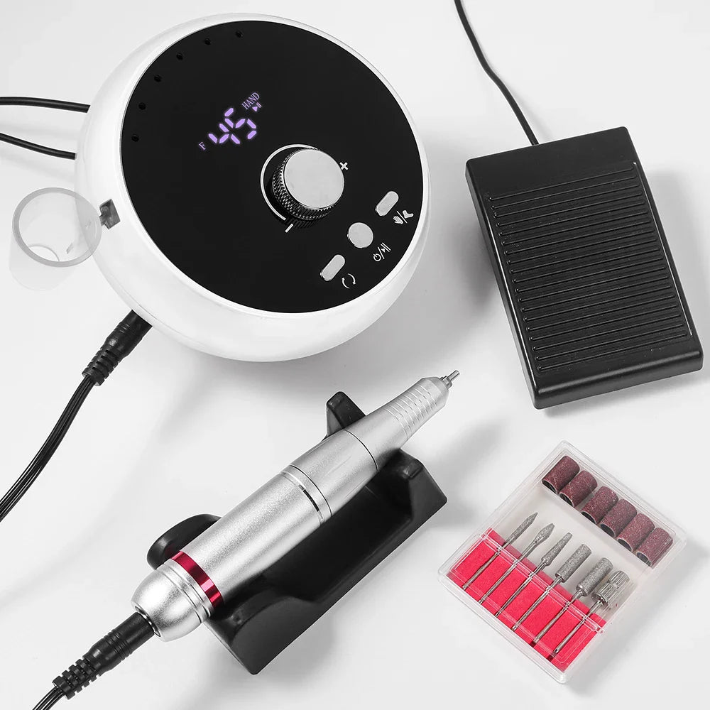 Professional 45000RPM Electric Nail Drill Machine – Manicure Sander for Gel & Cuticle Removal, White/Pink/Purple