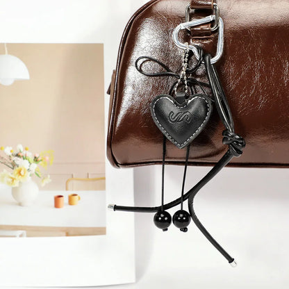 Y2K Leather Rope Keychain with Cherry Bow – Cute 3D Heart Bag Pendant Cartoon Keyring & Anti-Lost Phone Lanyard
