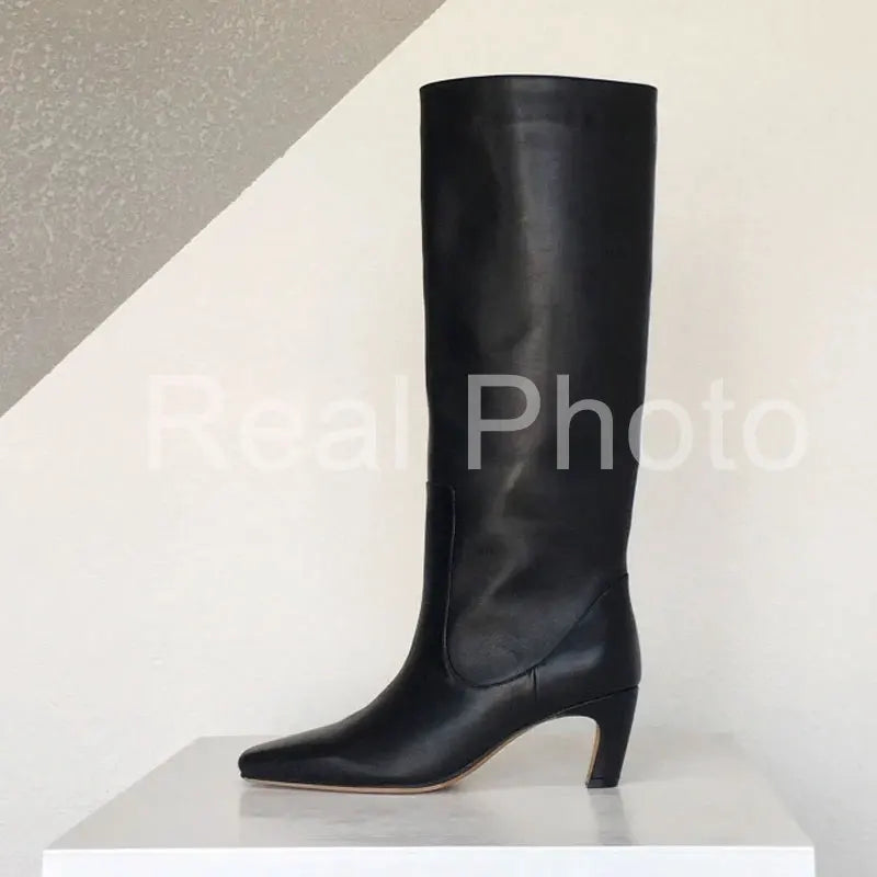 JOZHAMTA Women's Knee Boots – Real Leather, Wide Calf, Fall/Winter 2025 Kitten Heels, Long Tall Casual Dress Boots (Size 34-43)