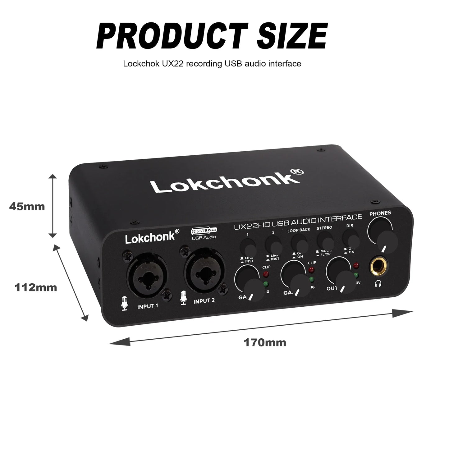 UX22 Audio Interface Sound Card – 32-bit/192KHz AD Converter for Electric Guitar, Live Recording, Studio Singing & Podcast