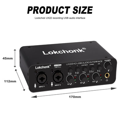 UX22 Audio Interface Sound Card – 32-bit/192KHz AD Converter for Electric Guitar, Live Recording, Studio Singing & Podcast
