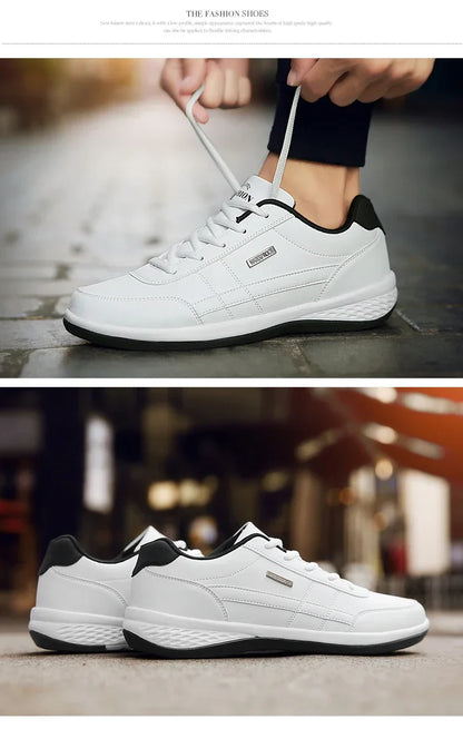 MAEDEF Men's Leather Sneakers – Waterproof Casual Lace-Up Footwear, Comfortable Vulcanized Shoes for Men