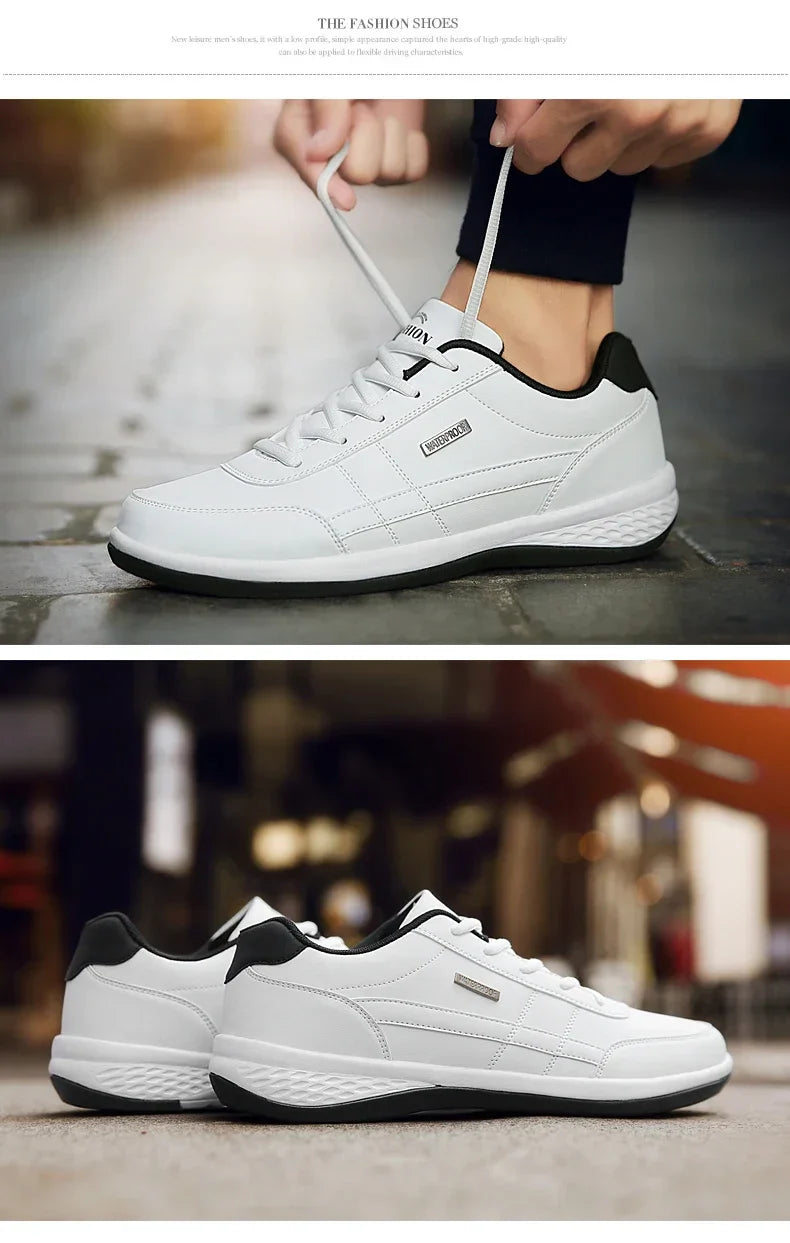 MAEDEF Men's Leather Sneakers – Waterproof, Comfortable Lace-Up Casual Footwear, Vulcanized Shoes