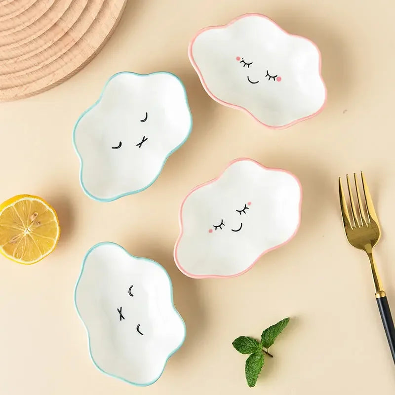 Ceramic Cute Cloud Dipping Sauce Dish — Hot Pot Seasoning Bowl, Soy Vinegar Plate, Salad & Dessert Tableware for Kitchen
