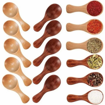 1–10PCS Mini Natural Wooden Spoons – Small Scoop for Tea, Honey, Coffee, Salt, Sugar & Kitchen Cooking Tools