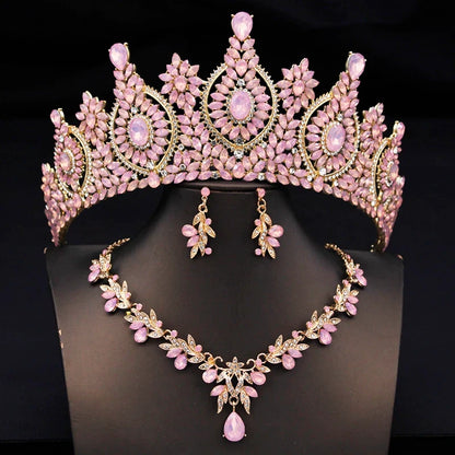 Rhinestone Bridal Tiara Jewelry Set - Wedding Crown with Necklace and Earrings for Women