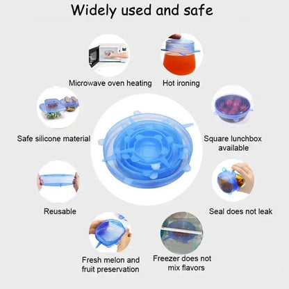6PCS Reusable Silicone Stretch Lids – Multifunctional Food Bowl Covers for Fresh-Keeping Fruits & Vegetables