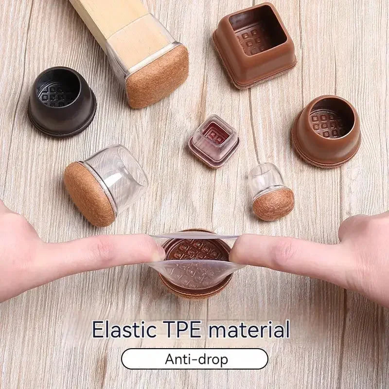 Silicone Protective Chair Leg Floor Protectors - Mute Table Leg Covers with Thick Wrap Felt Pads, Furniture Silicone Cover
