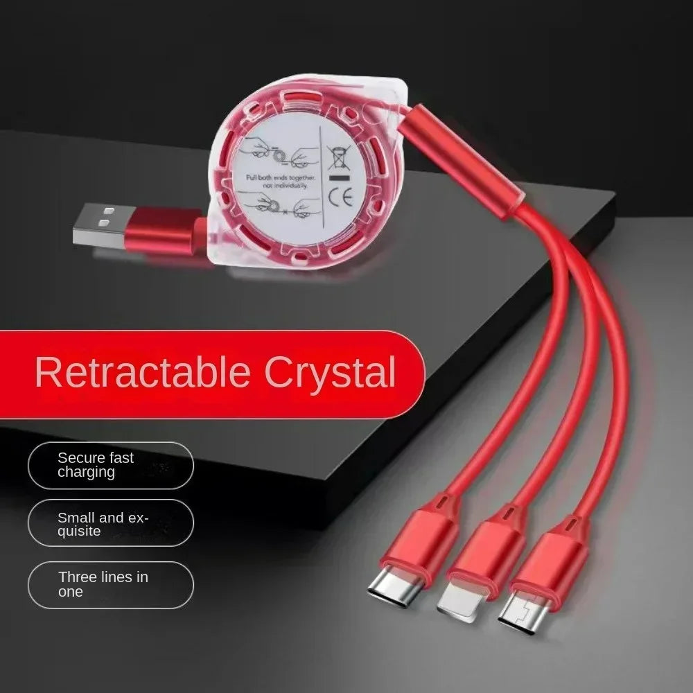 3-in-1 Retractable USB Data Cable – Fast Charging for iPhone, Type-C & Micro USB, Compatible with Android, Xiaomi, Huawei, Samsung