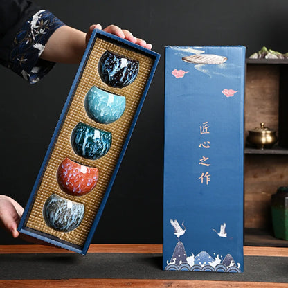 Chinese Ceramic Kung Fu Tea Set – 5 Piece Teacup Set with Gift Box, Perfect for Daily Home Drinking