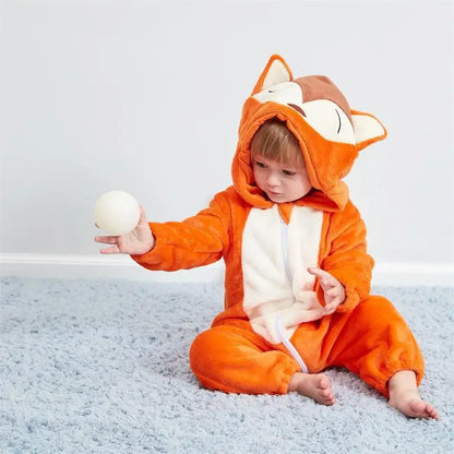 Cartoon Flannel Baby Romper – Unicorn, Rabbit & Dinosaur Pajamas, Cotton Kigurumi Jumpsuit for Boys & Girls