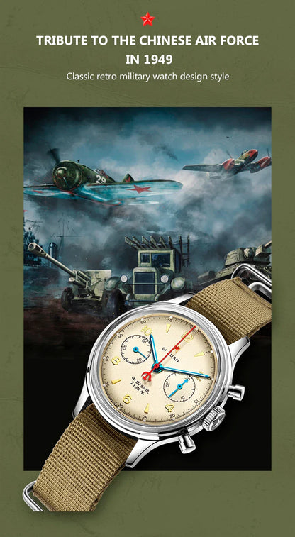 RED STAR 1963 Men's Chronograph Watch - 38mm Pilot Design with Seagull ST1901 Movement & Sapphire Glass