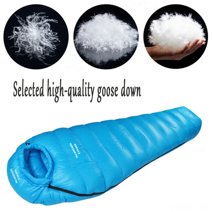 Winter Down Sleeping Bag for Adults – Mummy Style White Goose Down, Warm & Three-Season Camping Bag