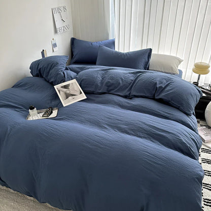 Solid Cotton Bedding Set - Sheet, Duvet Cover & Pillowcase, Single/Double/Twin/King/Queen Size
