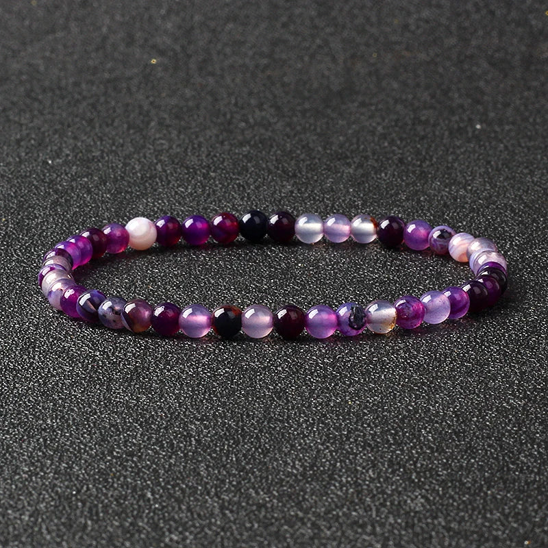4mm Natural Stone Bead Stretch Bracelet for Men & Women – Agate Lava Handmade Reiki Crystal Jewelry