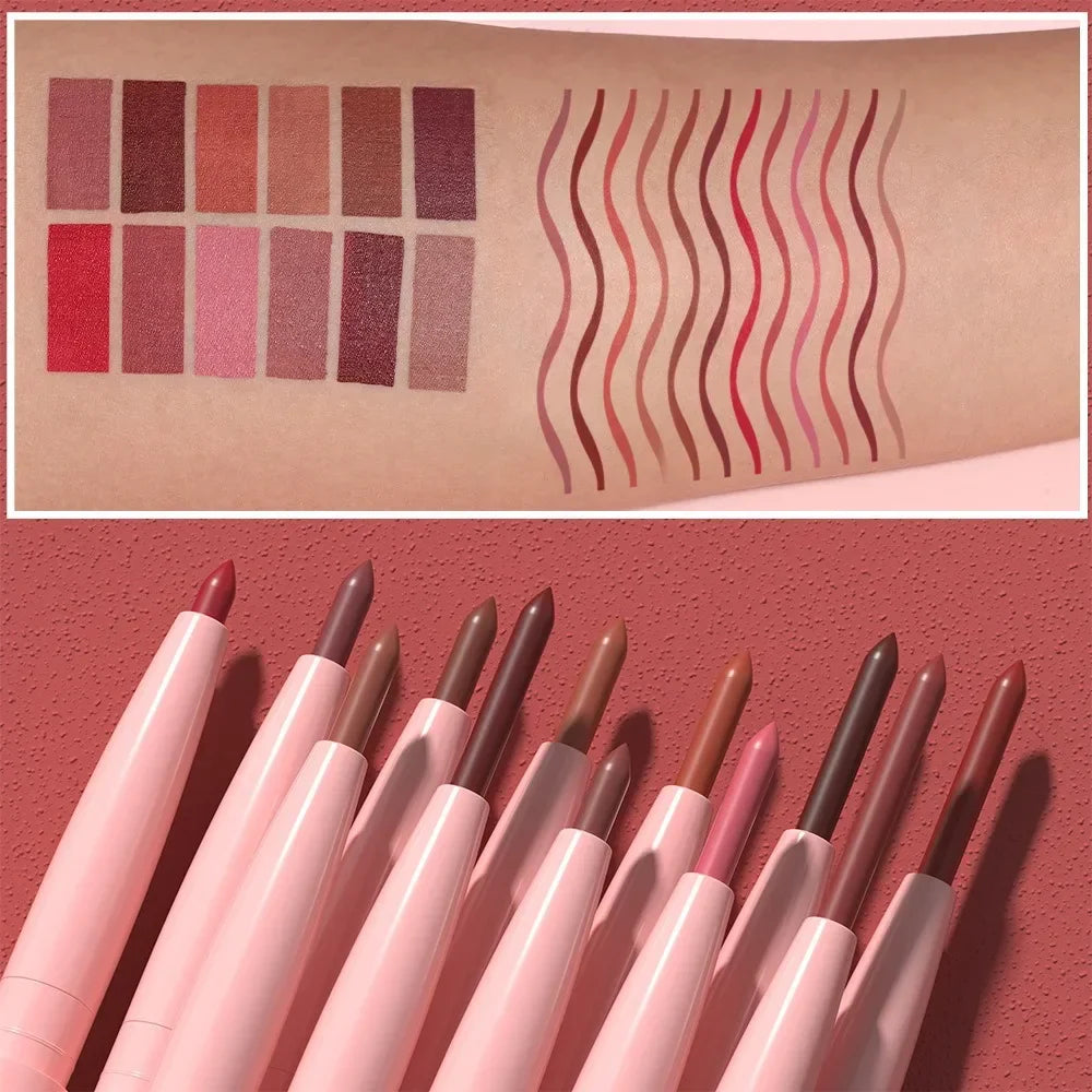 Matte Red Brown Lip Liner Pencil – Waterproof Slim Lip Contour Pen with Tapered Nib Long-Lasting Lip Stain