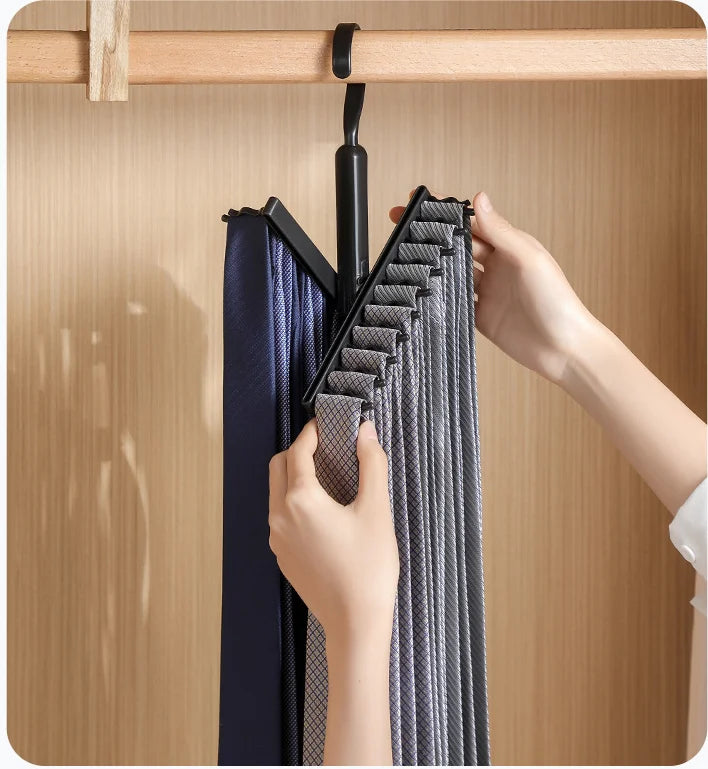 360° Rotating Multi-Functional Plastic Hanger — Adjustable Home Rack for Belts, Scarves & 20 Ties