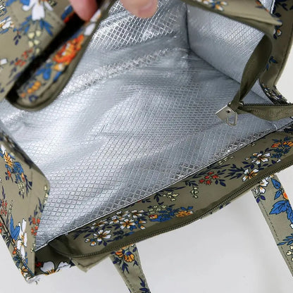 New Nylon Printing Handbag – Thickened Large Capacity Work and Portable Zipper Lunch Box Storage Bento Bag