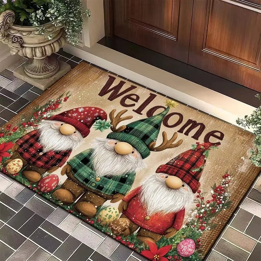 Christmas Festive Entry Door Mat — Santa Claus, Elk & Tree Holiday Anti-Slip Bathroom/Entrance Doormat