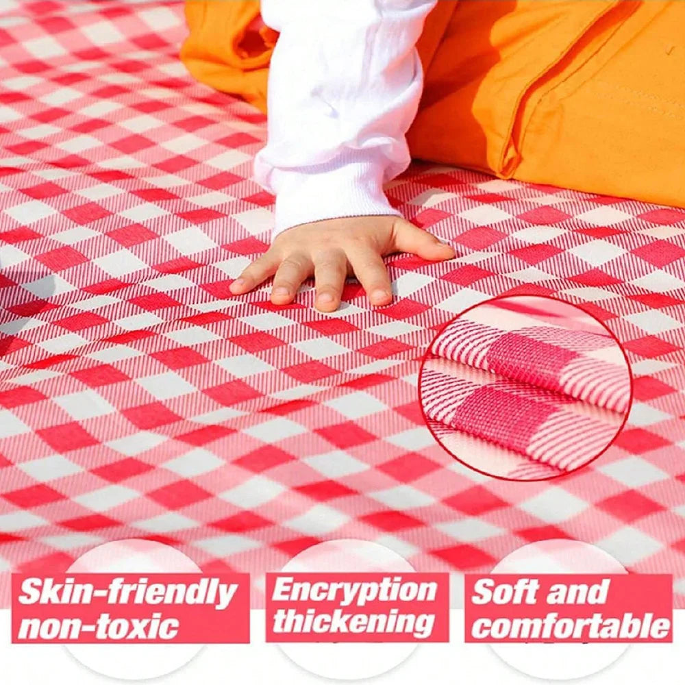 Red Checkered Picnic Blanket 150x200cm – Lightweight, Washable Beach Mat with Handle for Outdoor Camping & Travel