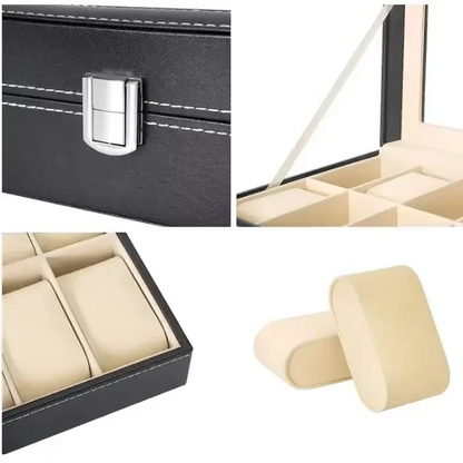 PU Leather Watch Display Box — Glass Top Storage Organizer with Slots for Men’s Watches, Perfect Gift