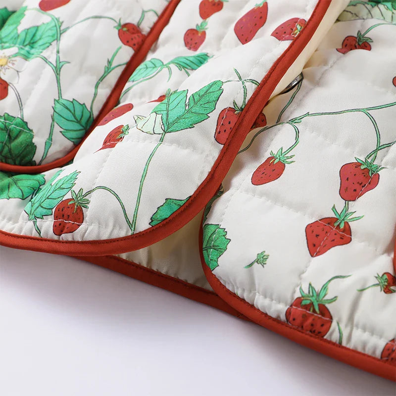 2025 Women’s Printed Quilted Padded Jacket – Collared Cotton Coat with Contrast Piped Pockets, Casual Autumn Outerwear