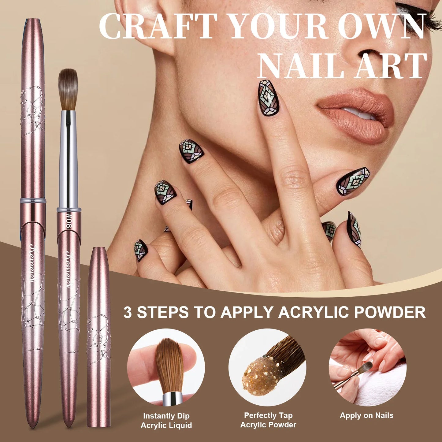 Premium Kolinsky Acrylic Nail Brush with Round Shaped Handle - High-Quality Bristles for Precise Acrylic Application - Nailar's Choice for Stunning Nail Art