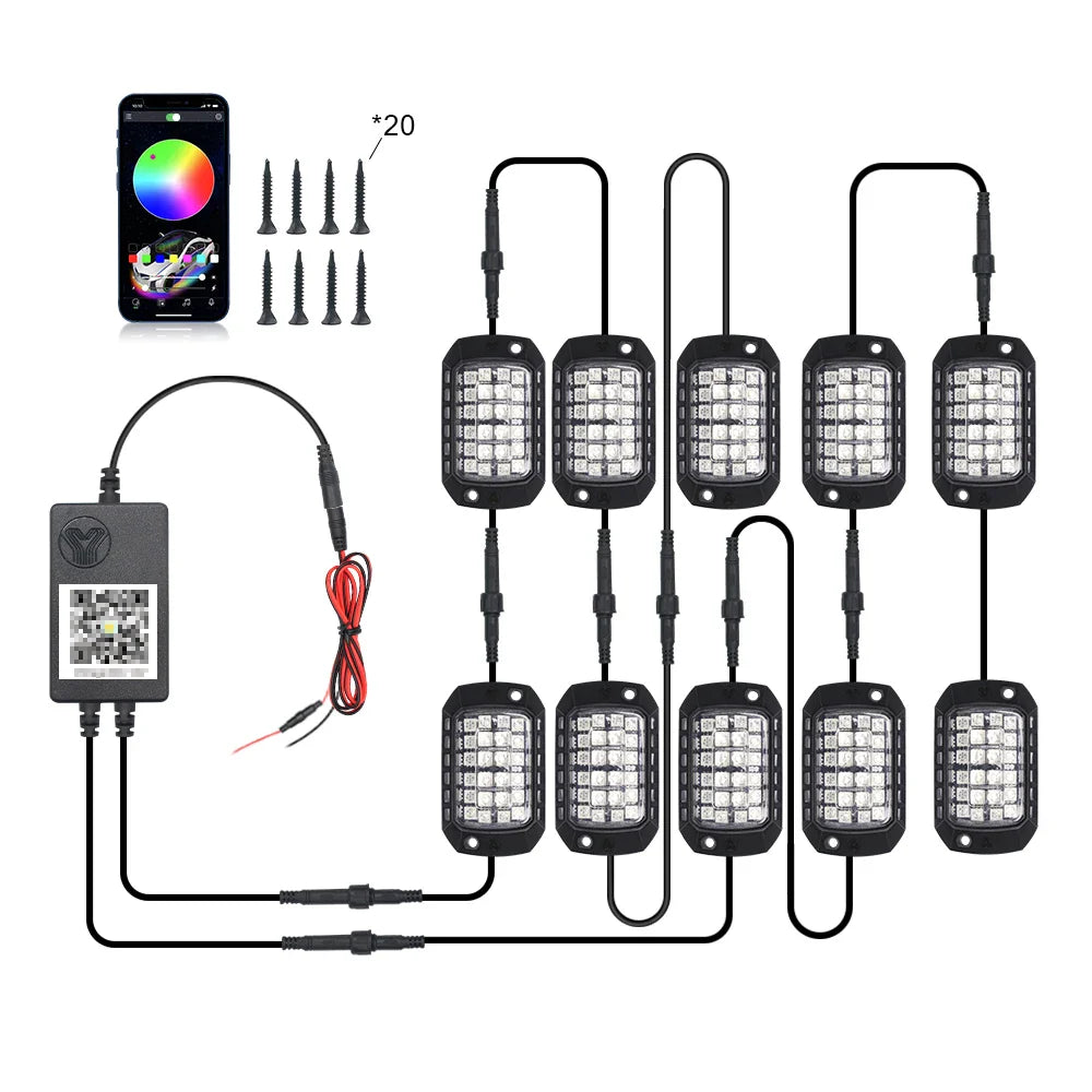 RGB 3D Lens Rock Lights – APP Remote Control LED Underglow for Offroad RZR, SUV, ATV, UTV, Jeep