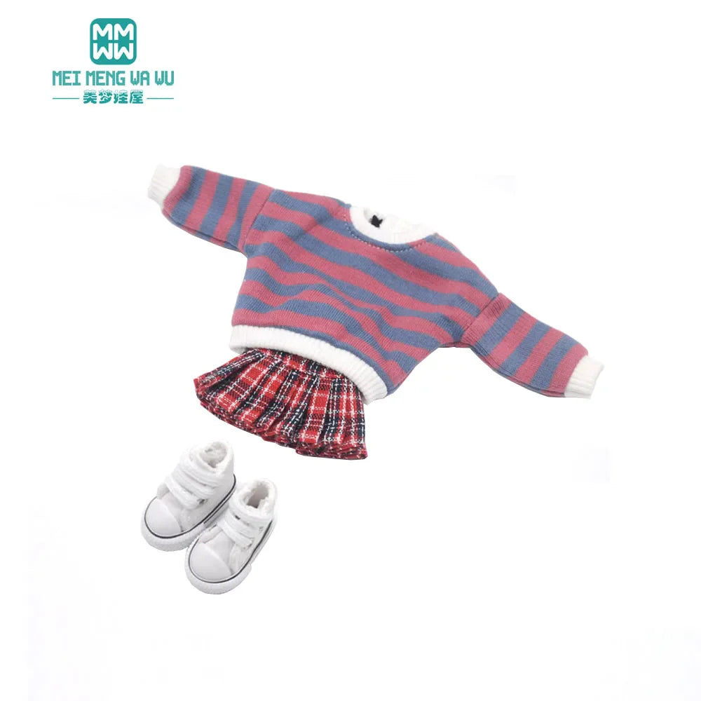 Blythe Doll Clothes – Fashion Tops, Black & White Shirts with Jeans & Plaid Pants for Azone OB22/OB24 Dolls