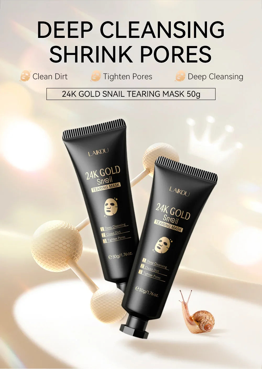 LAIKOU 24K Gold Sakura Peel-Off Face Mask – Anti-Wrinkle, Whitening & Blackhead Removal Skincare