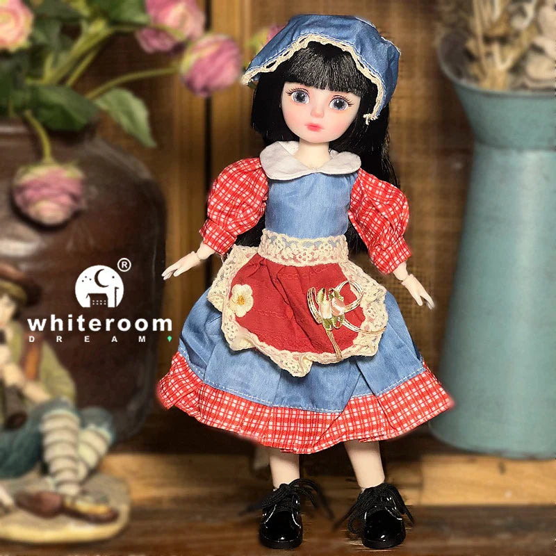 30cm 1/6 BJD Ball Jointed Doll – Starry Gray Eyes with Lolita Fashion Dress, DIY Toy Gift for Girls