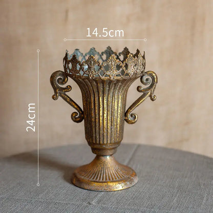 European Retro Iron Goblet Vase — Metal Flowerpot for Home, Living Room, Hotel & Flower Arrangement Decor